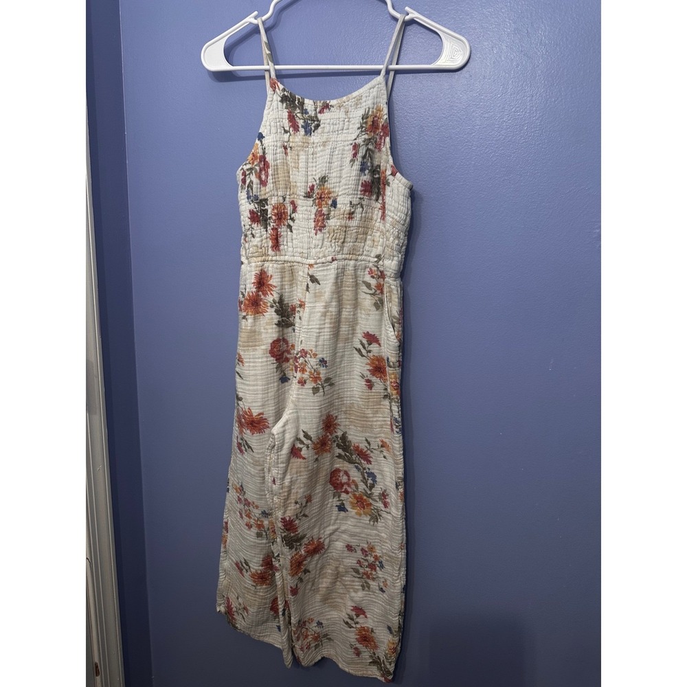 Abercrombie Kids Floral Smocked Wide Leg Jumpsuit Cream Orange Size‎ 13/14